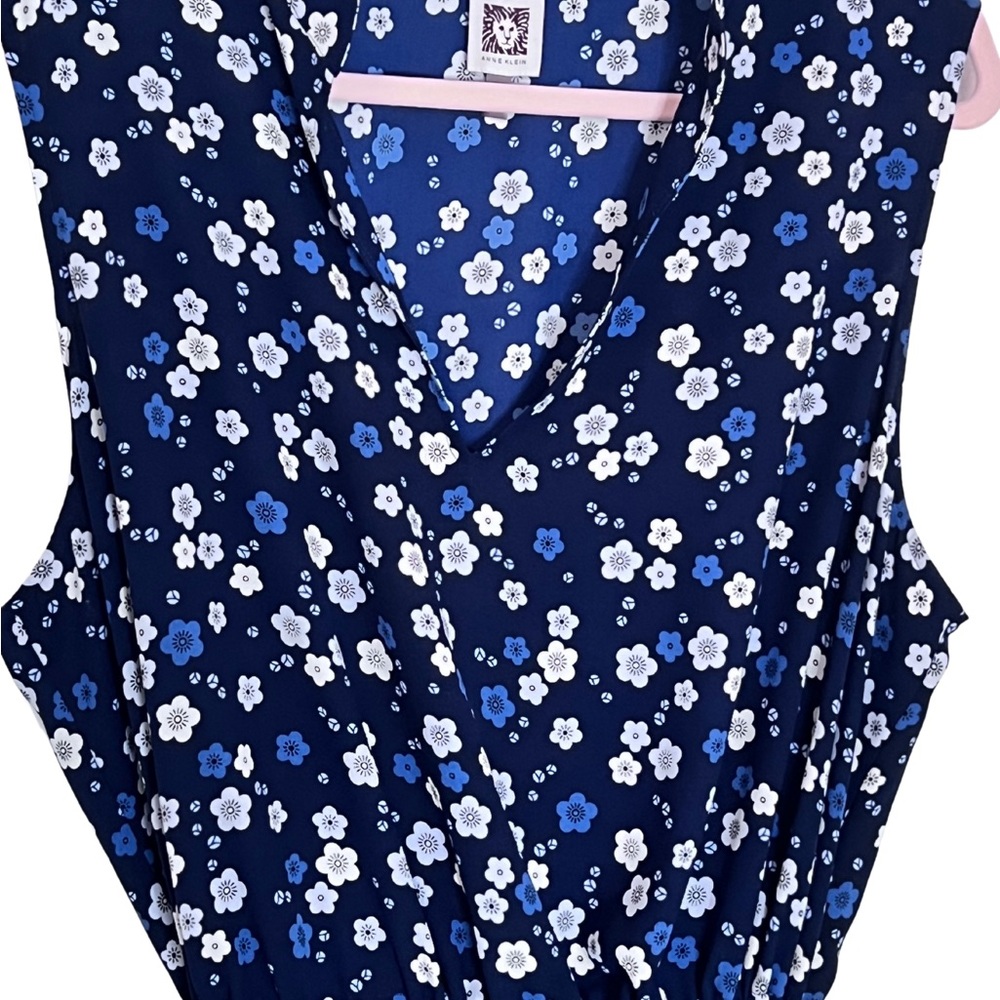 Anne Klein Floral Blue and White Women's Lightweight Dress 2X